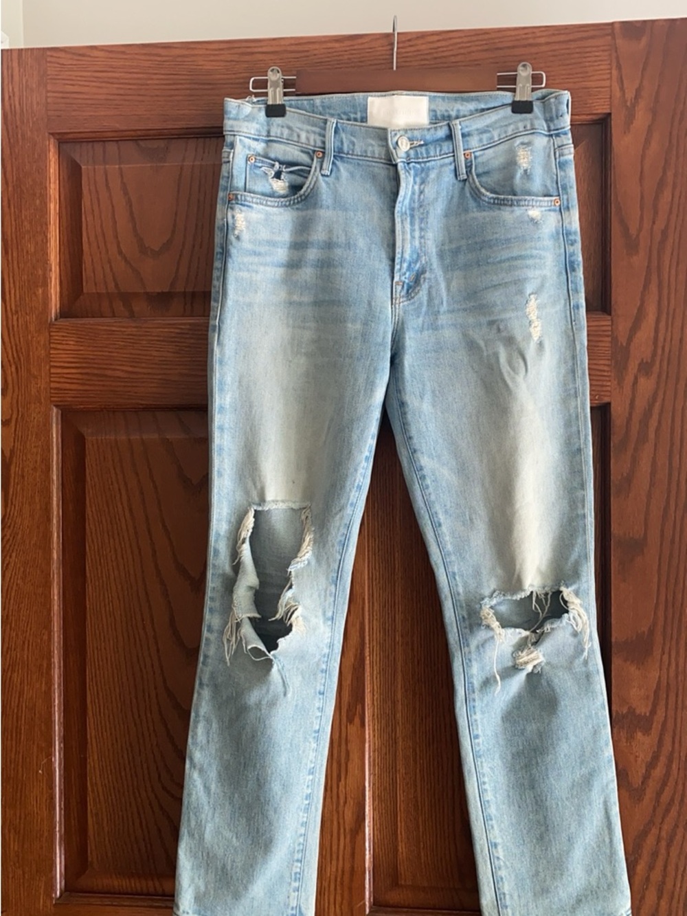 MOTHER Light Blue Ripped Staight Jeans